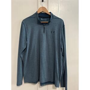 Under Armour 1/4 Zip Heatgear Pullover Dark Green Herringbone Pattern Large